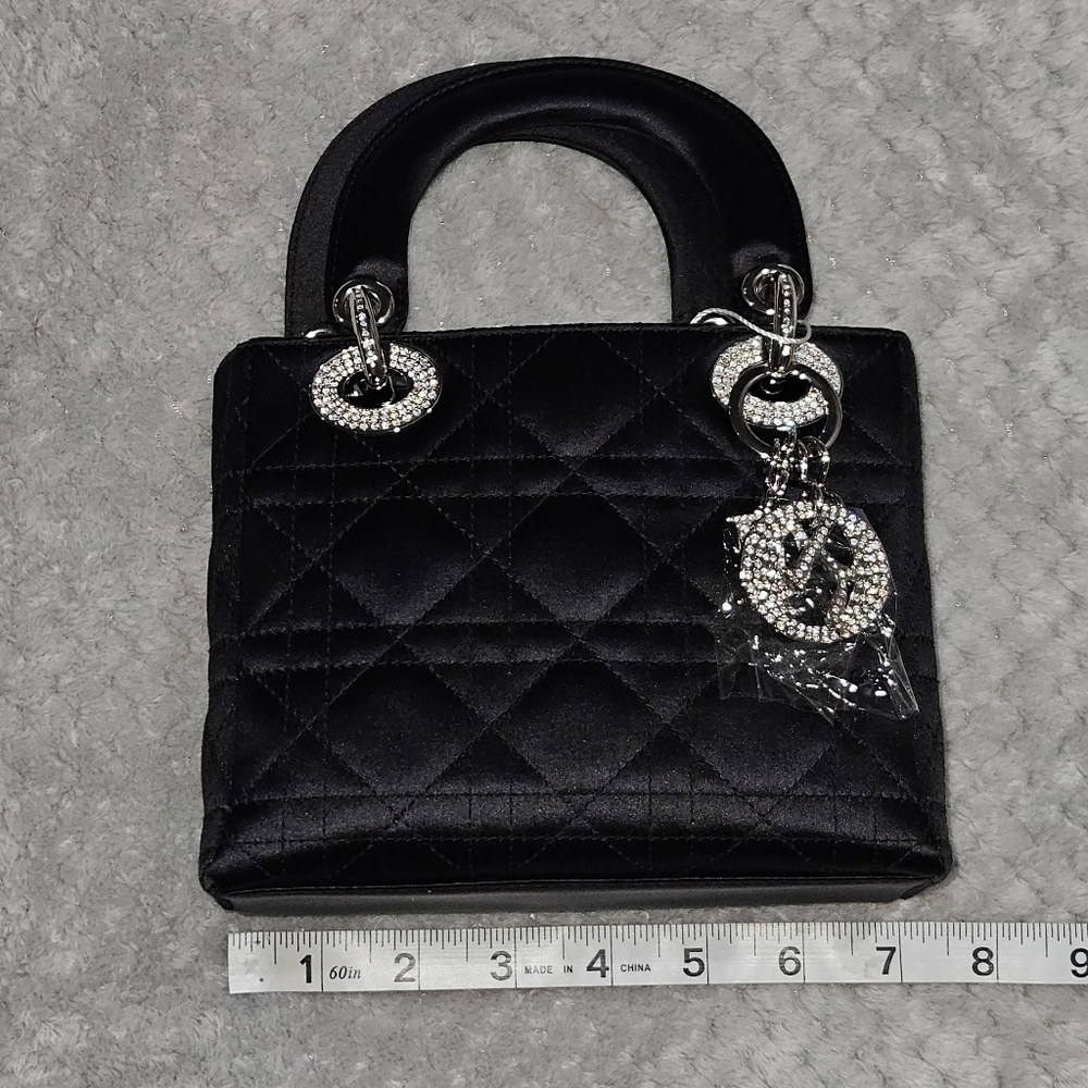 Dior Mini Crystal Lady Dior Cannage Handbag Princess Diana Satin Bag w Strassing - Picture 11 of 16